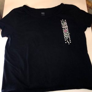 Vans rose and checkered graphic women’s t-shirt, black, pink, white size Large
